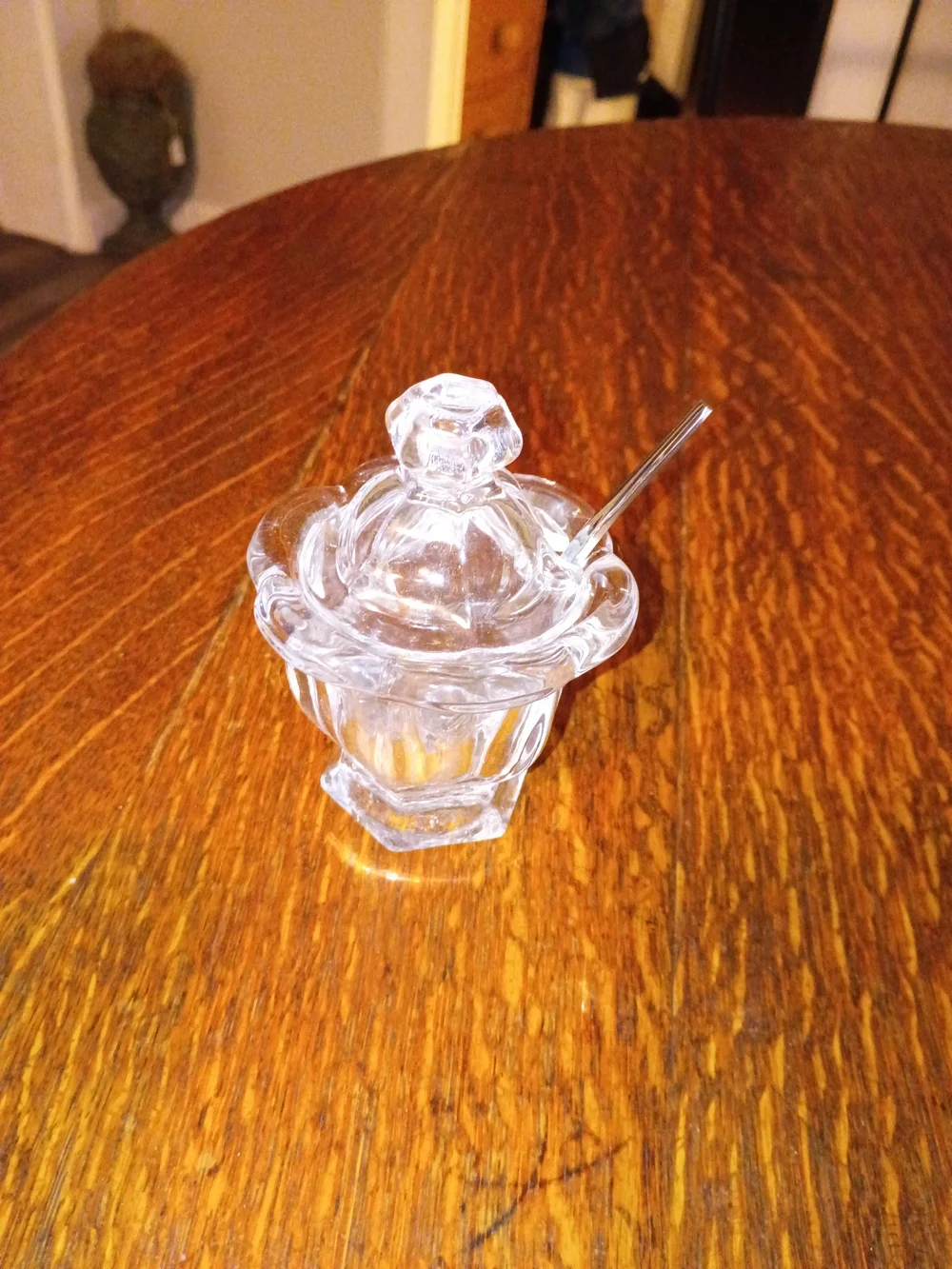 Clear Crystal Glass Sugar Bowl with Lid and Spoon - Transparent